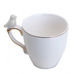 Xicara 90ml Café Porcelana Cute Birds Branco Design Plate